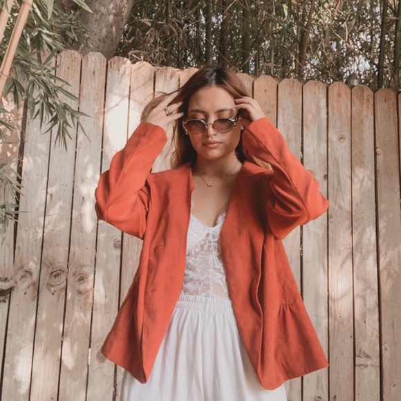 Jackets & Blazers - Orange 70s style vintage faux suede jacket blazer